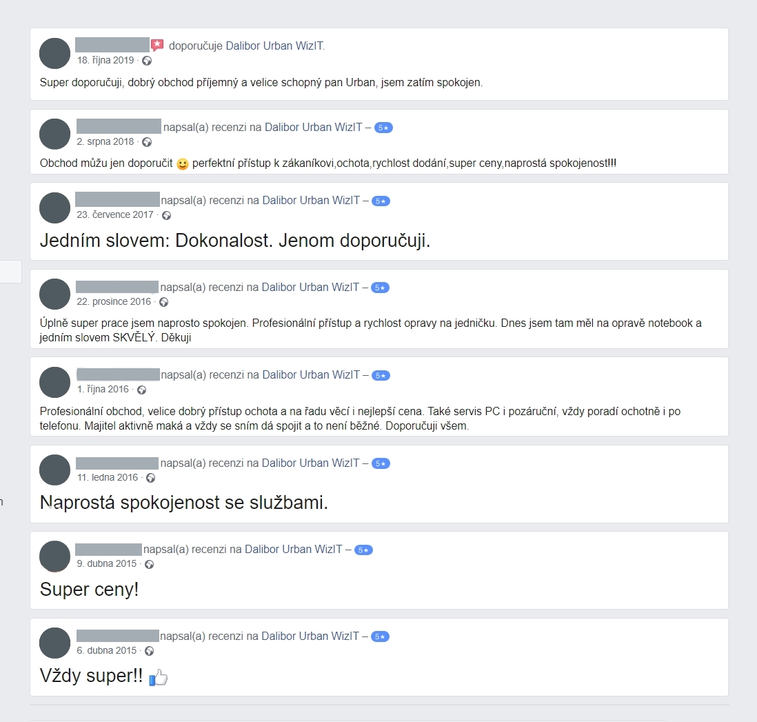 Hodnocení našich zákazníků na sociální síti Facebook