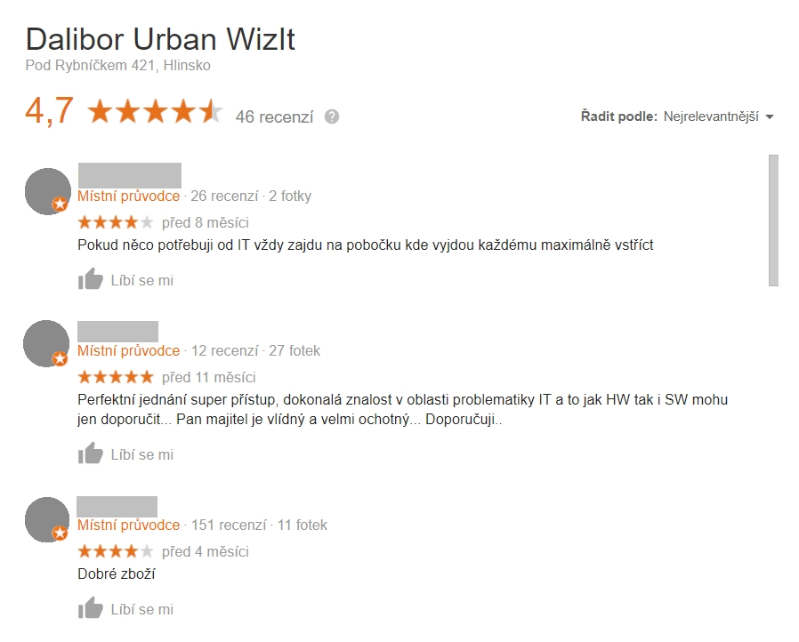 Hodnocení našich zákazníků na Google